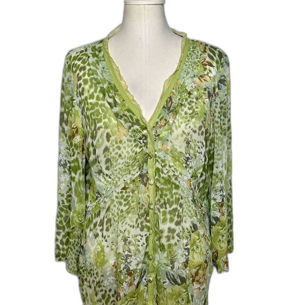 Marks and Spencer Per Una Green Boho Floral Sheer Lightweight Blouse Size 18